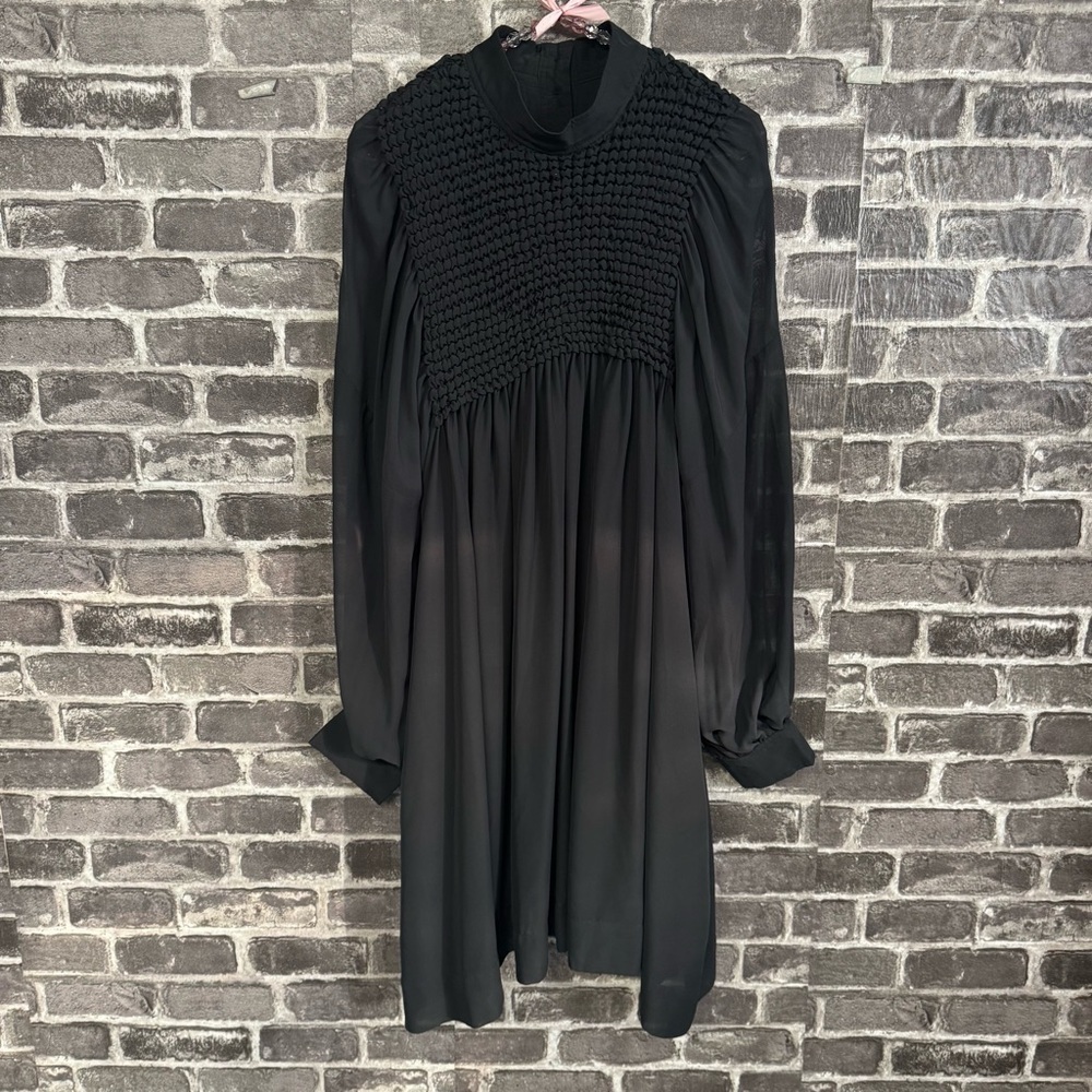 Ganni mini smock chiffon dress gray